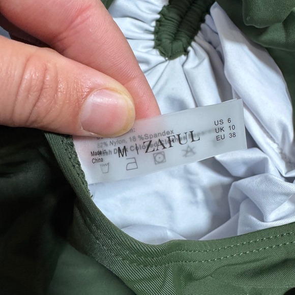 Zaful Olive Green Ruffled Tie Front One Piece Swimsuit Women's Size M - Picture 6 of 6